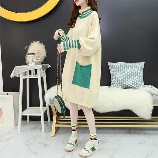 Pregnant Women's Knitted Bottoming Skirt Autumn and Winter Clothes Go Out Thick Fashion Sweater Loose Mid-length Postpartum Dress