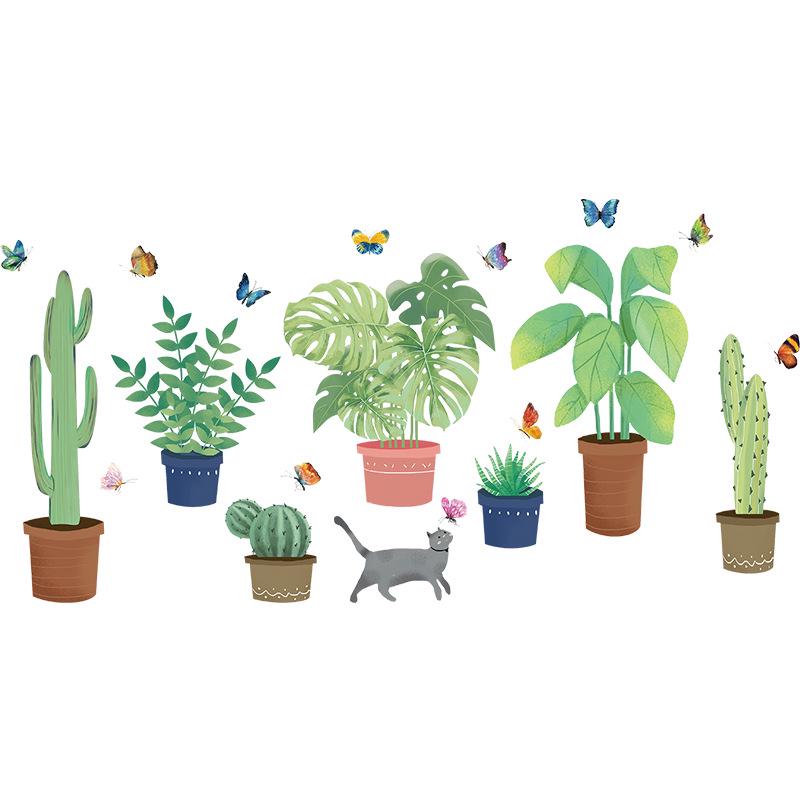 Cartoon Tropical Potted Wall Sticker Living Room Bedroom Children Room Wall Decoration removable