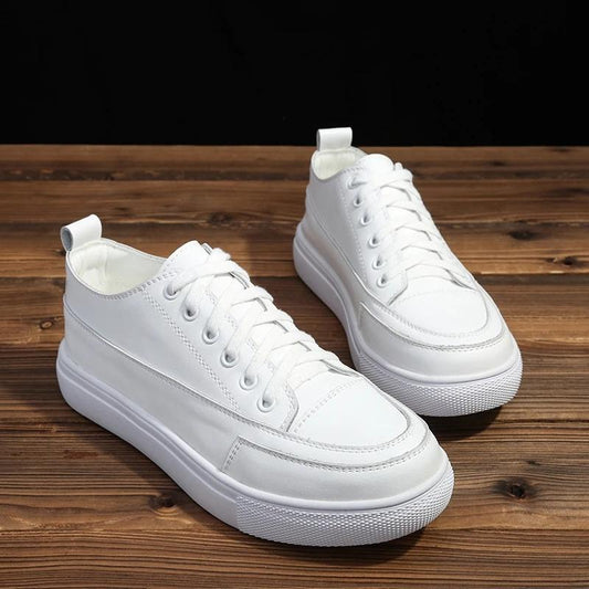 Female Leather White Shoes Spring and Summer Female Students Flat Bottom Shoes Casual Shoes White Shoes Walking Tall Shoes