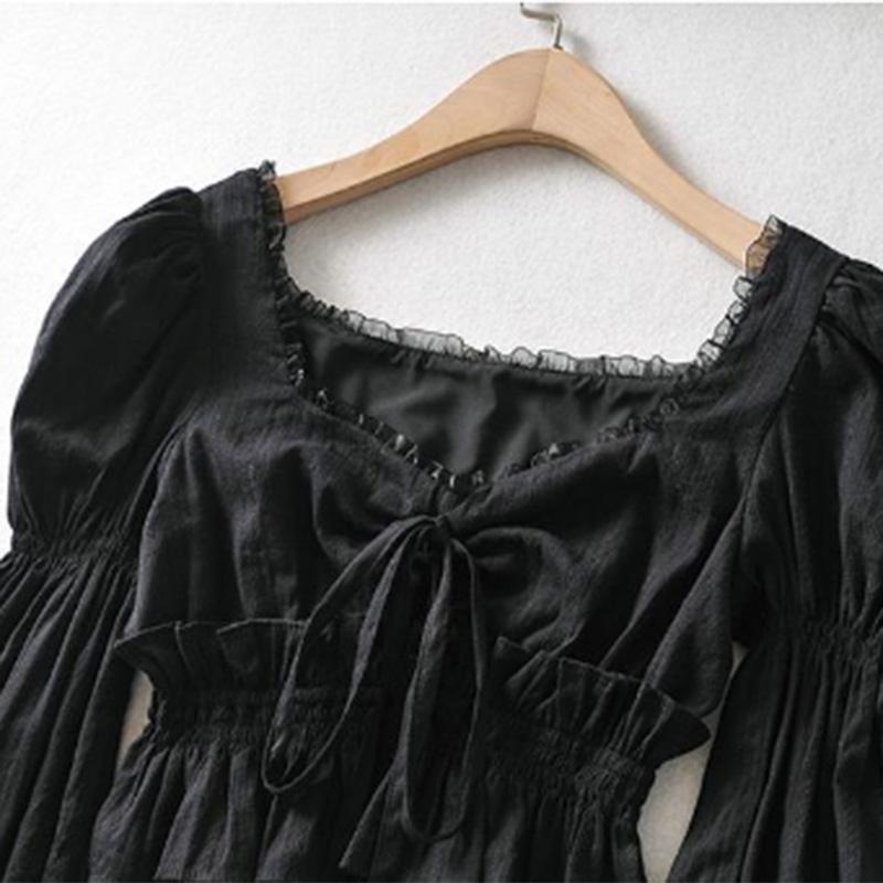 French Solid Color Pleated Lantern Sleeve Shirt Women's Summer Gentle Wind Top Tide Ins Waist Thin Shirt