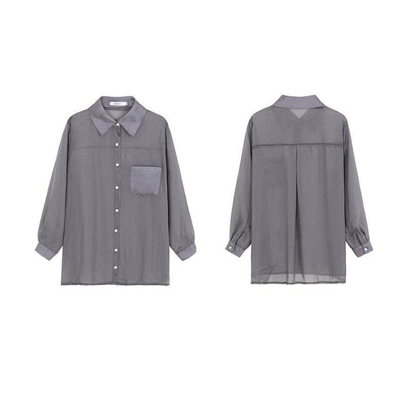 Sunscreen Shirt Chiffon Female Summer Long Sleeve Loose Ice Silk Cardigan Tide Turn-down Collar Button Up Shirt