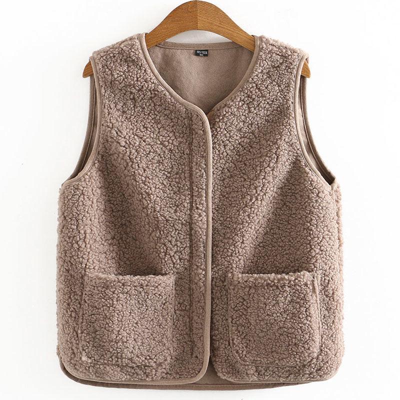 Faux Lamb Fleece Waistcoat Vest Jacket Women's Short Autumn and Winter New Style Loose Waistcoat To Keep Warm and Soft