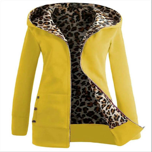Hooded Thick Leopard Print Sweater Plus Velvet Plus Size Coat Women's Clothing