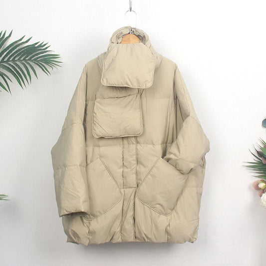 Scarf Down Jacket Women's Mid-length Korean Style Loose Thick Literary Simple Fashion Large Size Jacket