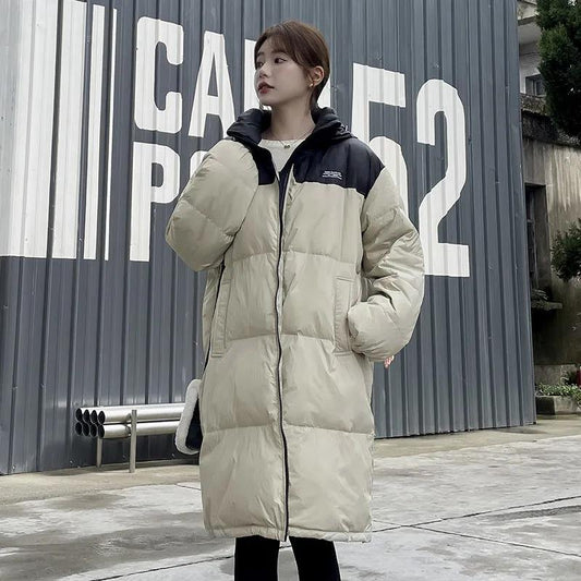 Couple Style Down Jacket Women Mid-length Korean Loose White Duck Down Color Matching Jacket