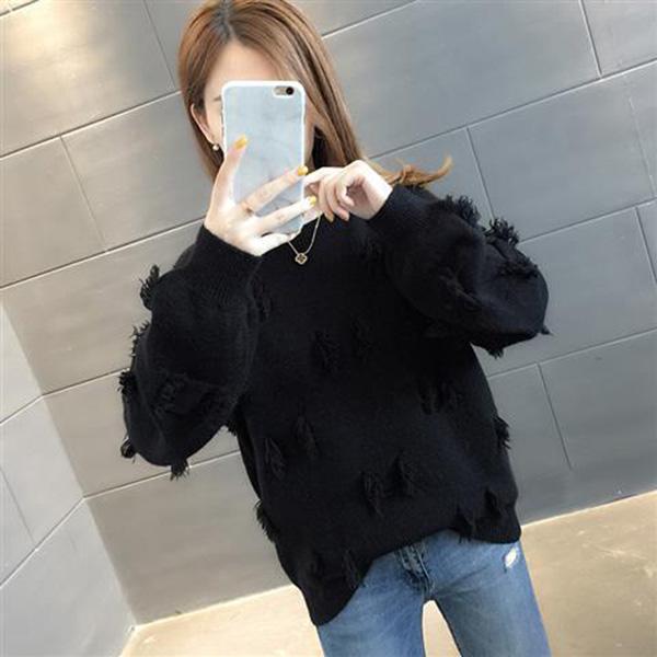 Autumn and Winter Tassel Knit Bottoming Shirt Round Neck Long Sleeve Loose Sweater All-match