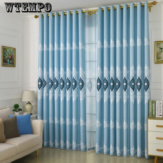 Chenille Fabric Stylish Durable Flower Window Curtain Blackout Grommet Curtains