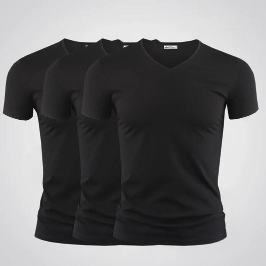 3pcs Modal T-shirt Slim Shirt Solid Color Casual Thin Tees V-Neck Short Sleeve Ice Silk Cool Pullover Men Clothing Summer