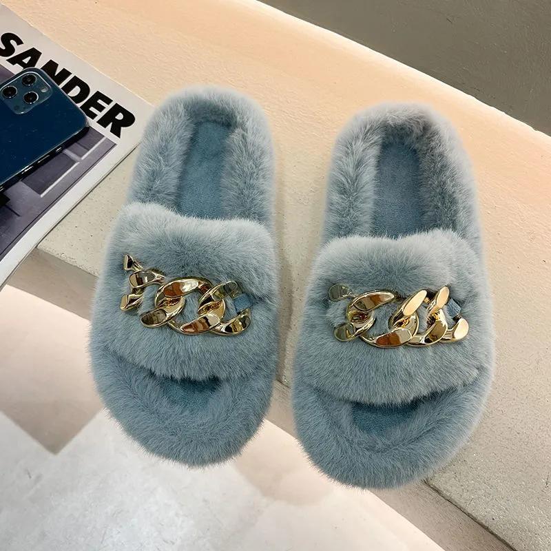 Women Winter Slippers Furry Fashion Luxury Designer 2021 New Indoor Casual Fur Cotton Slide Shoes Ladies Platform Slipper Plus Size 41