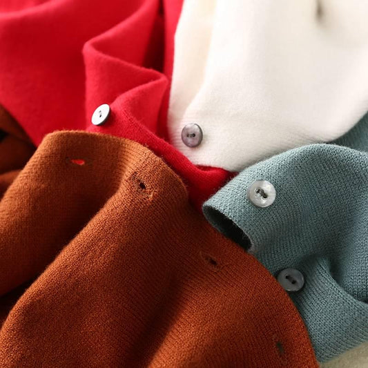 Knit Cardigan Women's Short Sleeve Jacket Cardigan V-neck Solid Color Large Size Sweater