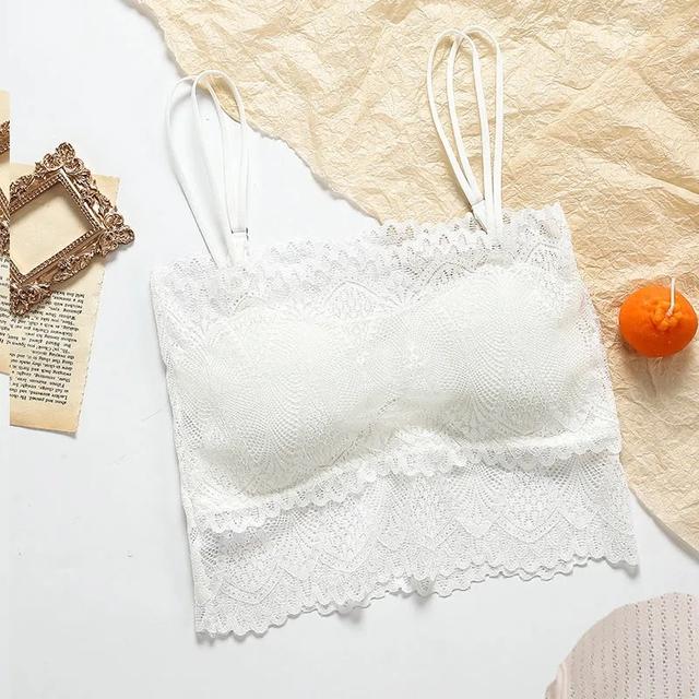 Tank Top with Built In Bra Camisole Bralette Crop Top Sexy Lingerie Women Sleevesless Padded Undershirt Lace Strap Camis White