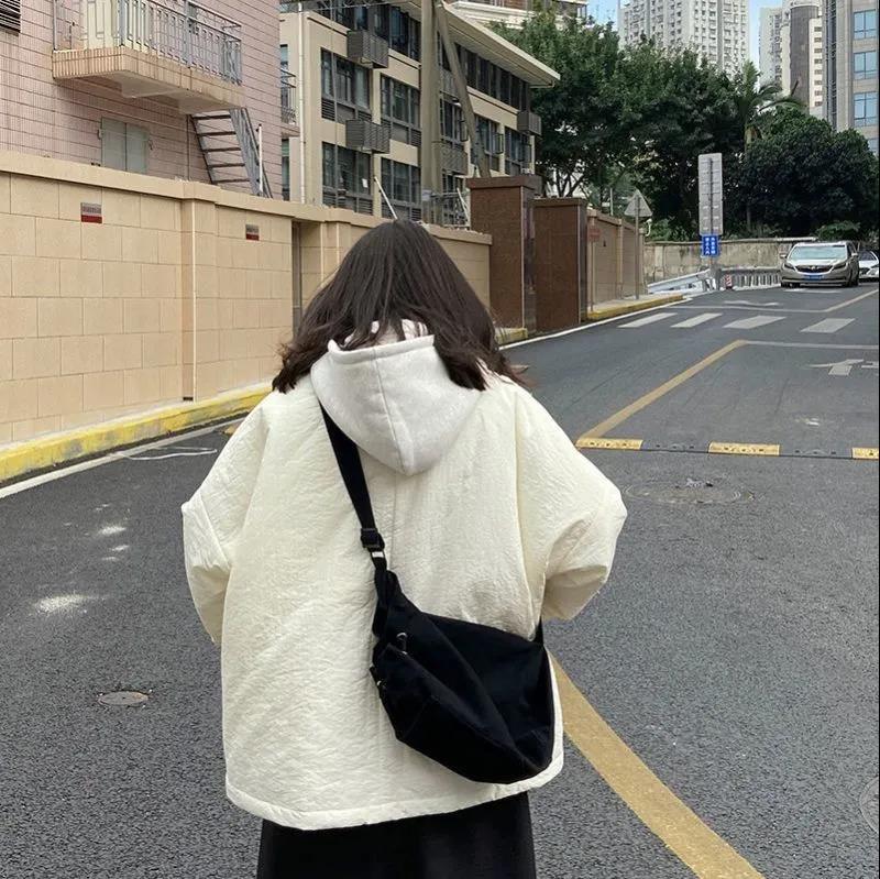 Winter Padded Jacket Women Plus Velvet Thick Loose Student Jacket Solid Color Fake Two-piece Hooded Warm Cotton Coat