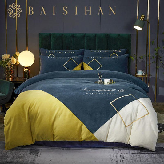 Winter Thick Milk Velvet Four-piece French Velvet Duvet Cover Sheet Crystal Velvet Embroidery Type Bedding