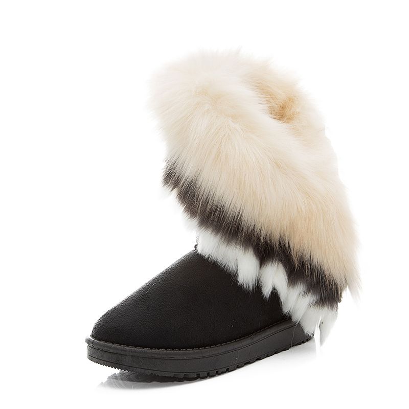 Plush Women's Shoes Winter Snow Boots Cotton Shoes Plus Velvet Flat-bottomed Middle Tube Warm Shoes Winter Boots