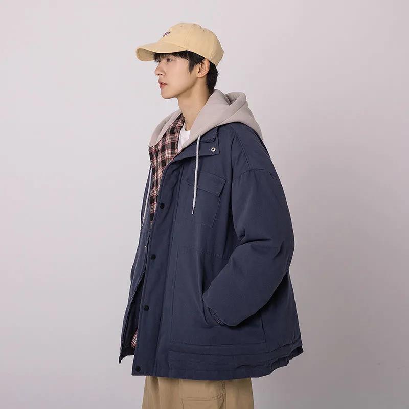 Fake Two Padded Jacket Men's Winter Thick Bread Clothes Loose Large Size Cotton Clothes Men's Trend