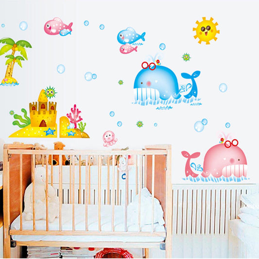 Cartoon sea bottom cute whale wall stickers porch background decoration self-adhesive wall sticker