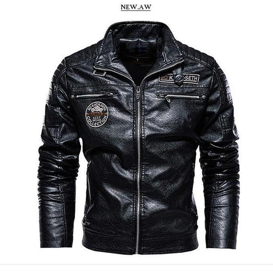 Motorcycle Color Matching Casual Men's Leather Jacket Casual Trend Fashion Stand-up Collar Youth Tough Guy Leather Jacket