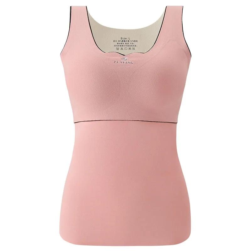Undershirt Women Thermal Vest Tank Tops Women Winter Warm Lingerie Padded Crop Top Black Plus Size Singlet Strap Camis Sleep Bra