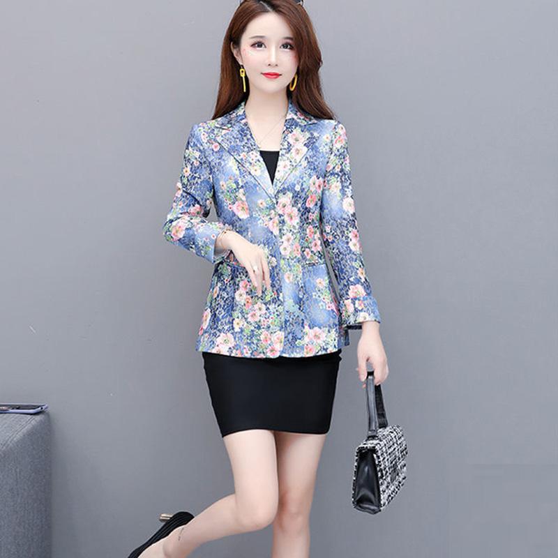 Printed Pink Small Suit Jacket Women's Spring and Autumn Suit Short Slim Fit Thin Top