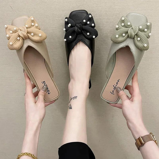 Slippers Women Summer Outer Wear Non-slip Wear-resistant Sandals and Slippers Bow Solid Color