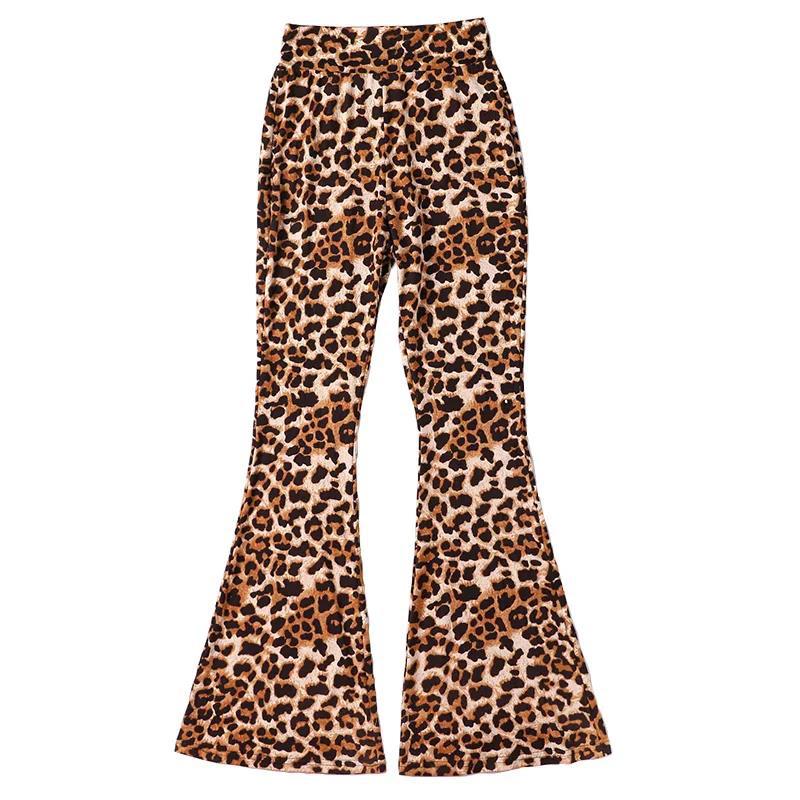 WTEMPO Sexy Leopard High Waist Summer Women Casual Ladies Long Pants Bell Bottoms Flare Trousers