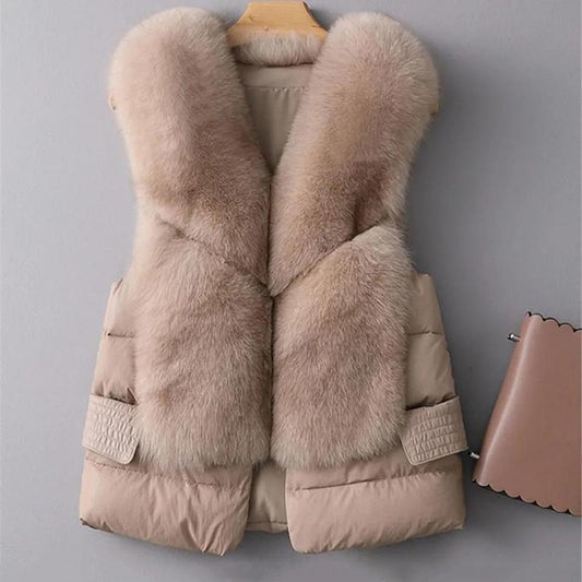 Short Down Jacket Women Imitation Fox Fur Vest Vest Women Winter Vest Jacket Women Warm Sleeveless Jacket
