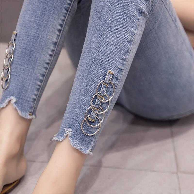 WTEMPO Black Jeans Korean High Waist Skinny Cropped Pants with Wild Raw Edges and Thin Skinny Pants