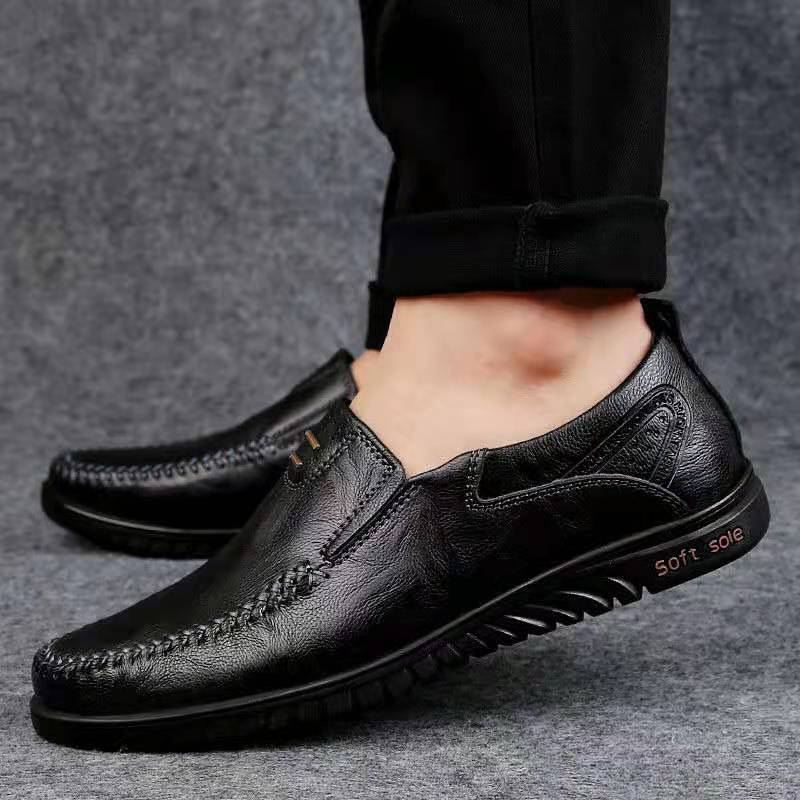 Spring Breathable Men's Leather Shoes Casual All-match Slip-on Flat Shoes Comfortable Breathable Moccasins Driving Shoes