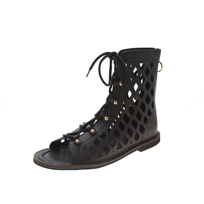 Bohemian Style Sandals Summer Cross Straps Hollowed Out Retro Vacation Roman Flat Sandals Women