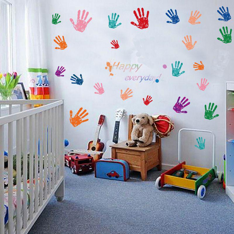 New PVC removable wall stickers Colorful hand printed children room bedroom wall decorative stickers