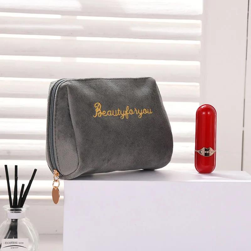 Women's Cosmetic Bag Zipper Velvet Beauty Makeup Bags Travel Female Girl Brush Lipstic Storage Toiletry Kit Pouch Toiletry Bags