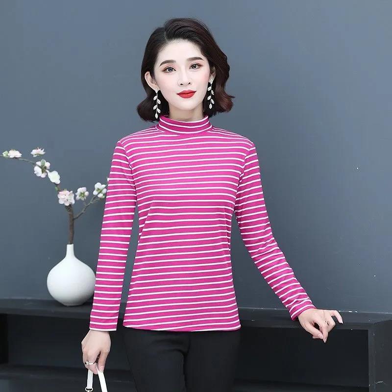Spring and Autumn Long Sleeve T-Shirt Slim Striped Top Casual Half Turtleneck Bottoming Shirt