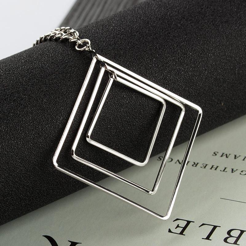 Square Multilayer Geometric Necklace Classic Long Style Wild Free Quality Handmade Sweater Chain
