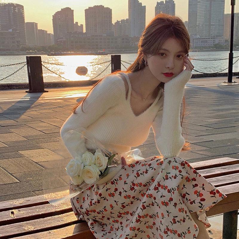 Imitation Mink Off-shoulder Sweater Women's Early Autumn and Winter Wear Fairy Slim Slimming Long-sleeved Sweater Top