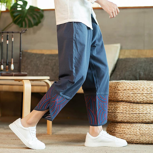 Summer Nine-point Pants Men's Cotton and Linen Plus Size Harem Pants Loose Shirt Chinese Style Men's Clothing