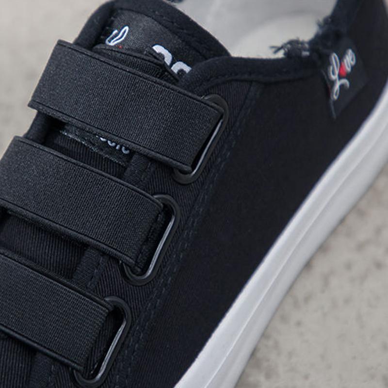 Sneakers Canvas Shoes for Women Fashion Solid Superstar Hook Loop Vulcanize Shoes