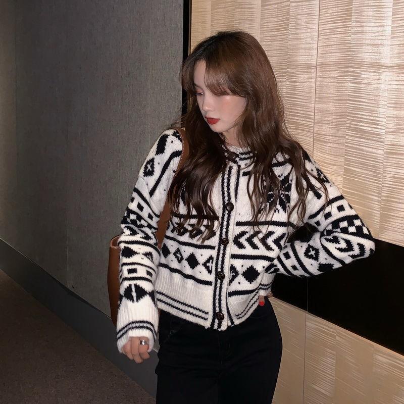 Sweater Cardigan Korean Version Loose Wild Hong Kong Style Retro Thin Spring Autumn Short Coat