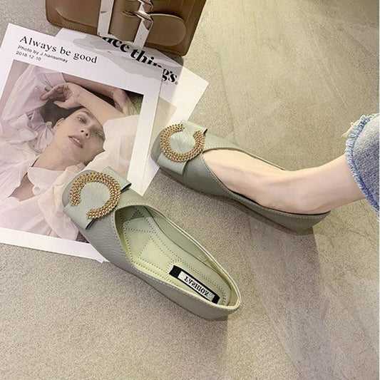 Soft Leather Soft-soled Leather Shoes Women's Flat-soled Work Shoes Shallow Mouth Single Shoes Square Toe Soft-soled Non-slip Casual Shoes