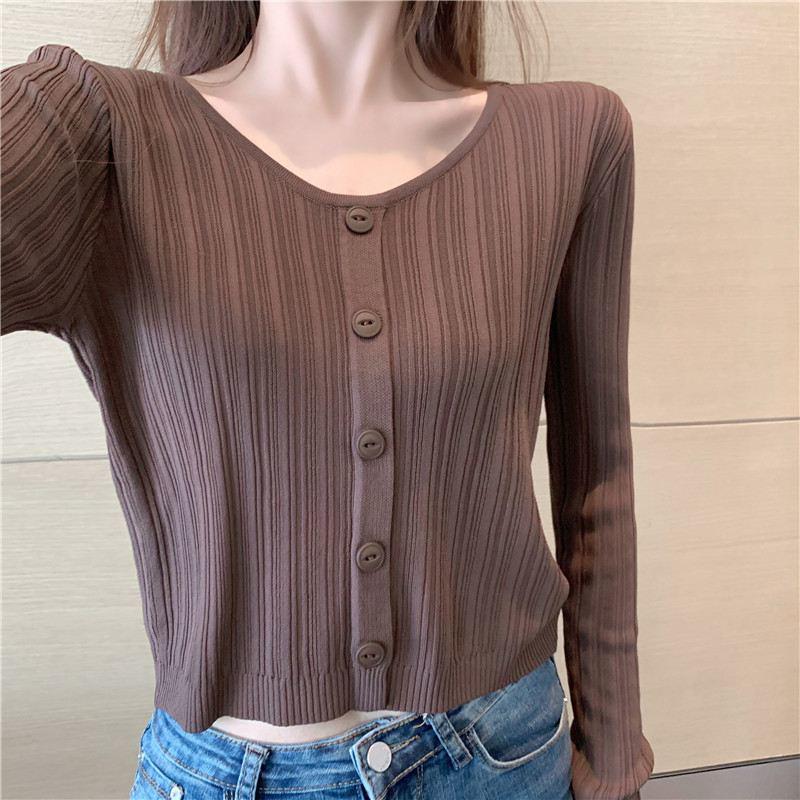 Early Autumn Women's Long-sleeved Knit Bottoming Shirt with A V-neck Short Body Sweater