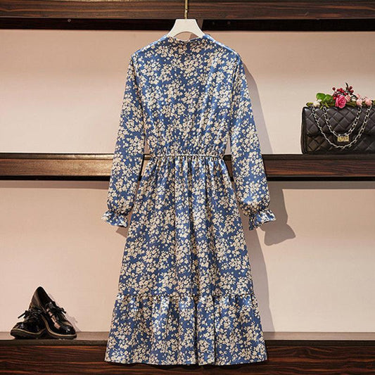 Floral Chiffon Dress Female French Bellflower Style Temperament Was Thin In The Long Section Dress Female Chiffon Long-sleeved Dress