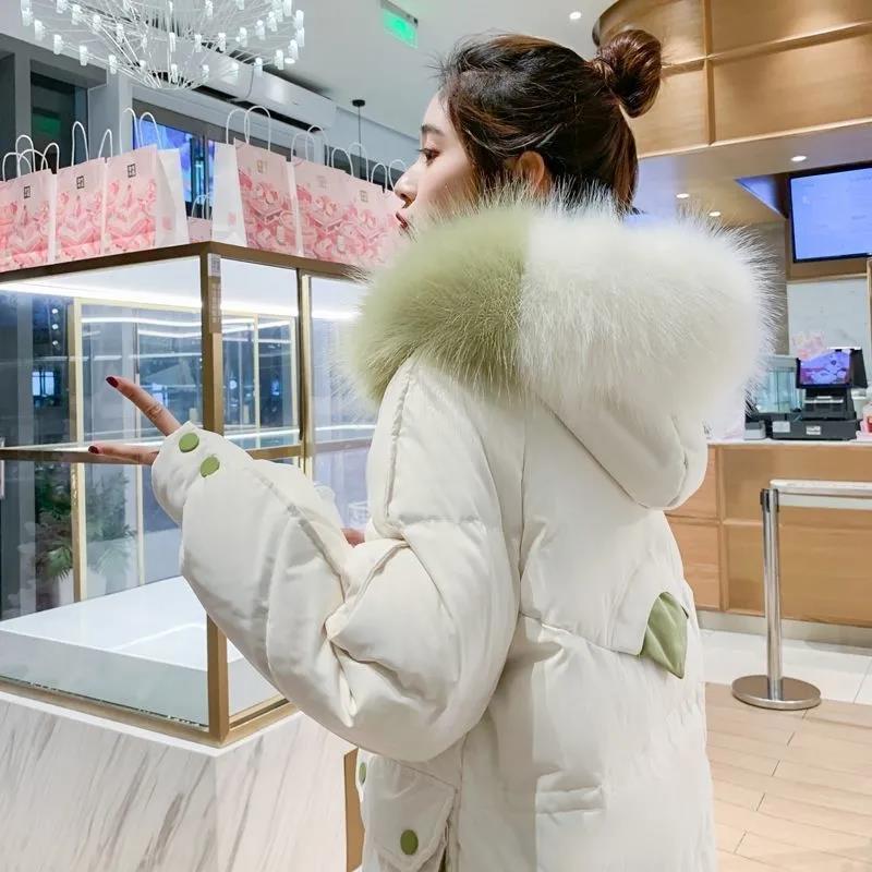 Women's Down Padded Jacket Over The Knee Mid-length Winter Clothes Thick Padded Jacket Korean Style Loose Bread Jacket