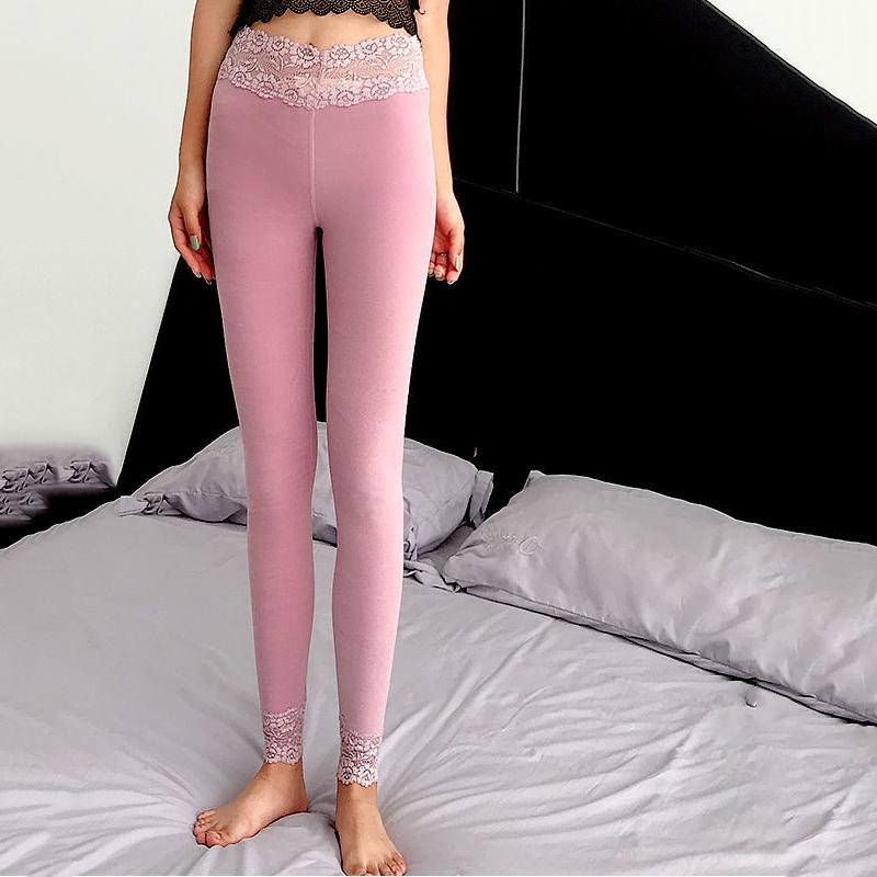 Ladies Plus Velvet To Keep Warm Wear Tight-fitting High-waist Lace Trousers Sexy Stretch Slim-fitting Leggings Spring and Autumn Underpants