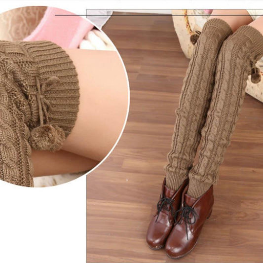 Autumn and Winter Plus Thick Knee Socks Knee Stockings Women's Woolen Knit High Socks Knee Pads Warm Leg Boots Set