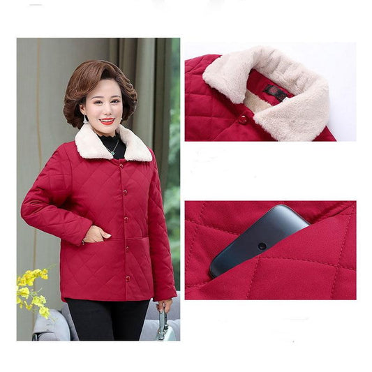 Mom Winter Plus Velvet Cotton-padded Clothes Middle-aged and Elderly Women's Clothing Lightweight Small Padded Jackets