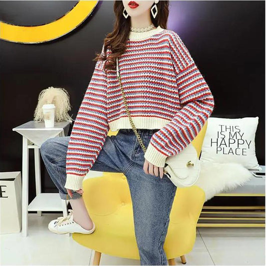 Autumn Women Fashion Sweater Casual Knitting Sweater Round Neck Pullovers Loose Casual Long Sleeve Sweater