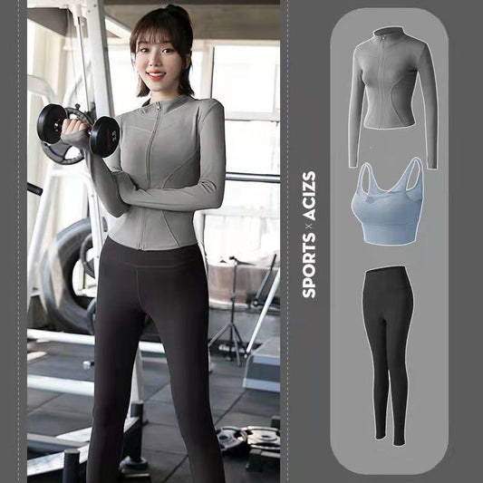 3PCS Women's Yoga Clothing Suit Sports Suit Four Seasons Running Sportswear Running Suit Active Wear Elastic Stretch Outwear Gym Fitness Clothing
