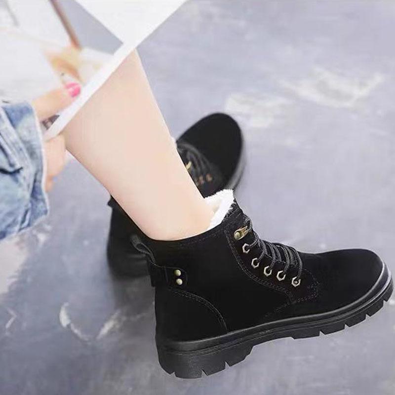 Women Winter Snow Boots Warm Flat Lace Up Shoes Ladies Flocking Suede Ankle Boots Female Footwear