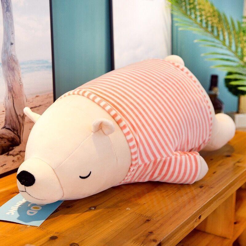 Lovely Striped Clothes Polar Bear Plush Toy Soft Lying Bear Pillow Sleeping Pillow Plush Doll Children Gifts