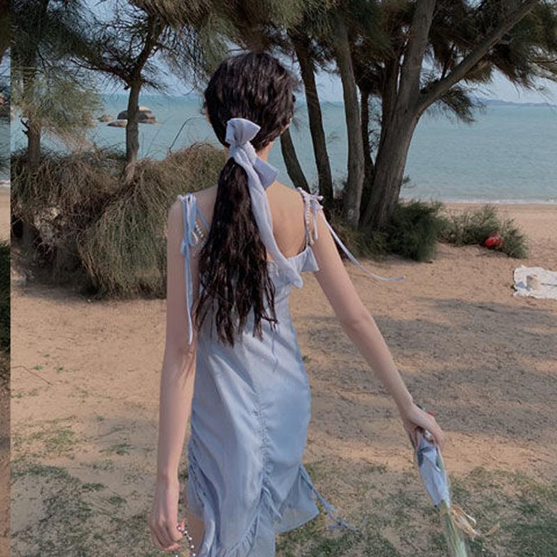Sling Dress Slimming Short Skirt Female Gentle Wind Sweet Cute Sling Dress Ladies Dress Fabric Light and Breathable Ruffled Cute Princess Style