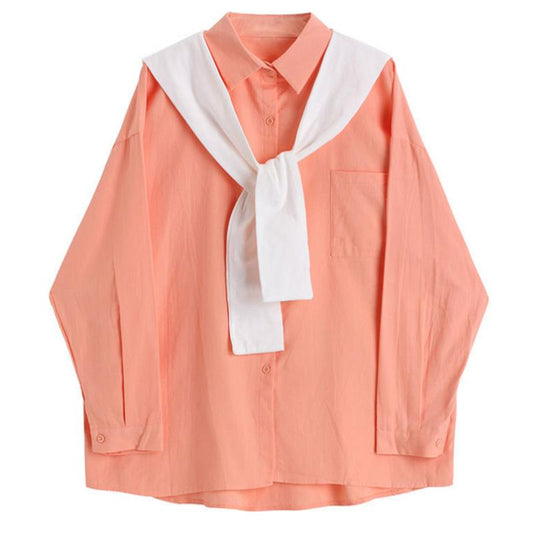 Solid Color Versatile Bottoming Shirt Schoolgirls Spring Korean Style Loose Lazy Wind Shirt Super Delivery Shawl